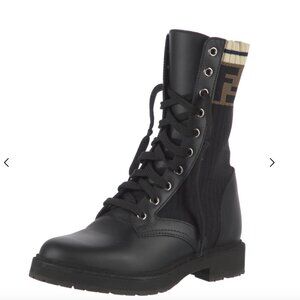 Fendi Zucca FF Logo Leather Combat Boots